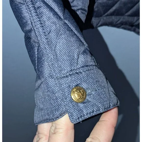 Tommy Hilfiger Womens Medium Quilted Jacket Gold Snap Buttons Zipper Gray - Picture 9 of 16